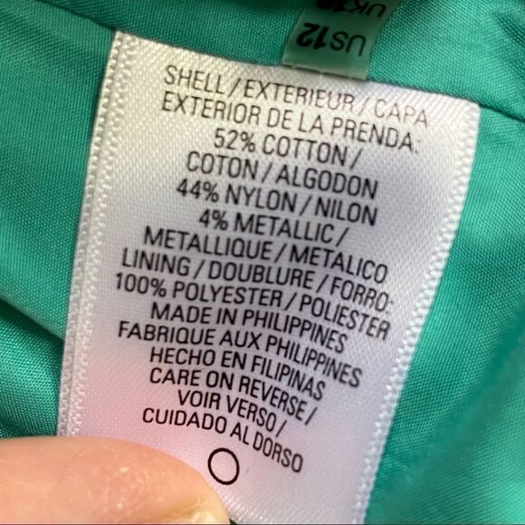 Tahari teal snap button closure ruffle neck - Picture 5 of 6